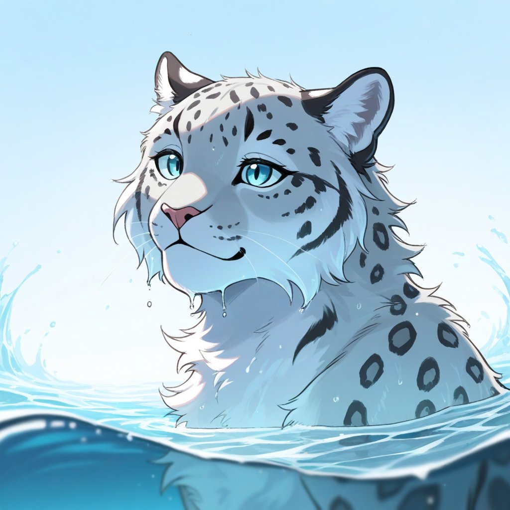 1snowleopard,  icy blue eyes,  partially submerged by DjM_2 on Tensor.Art