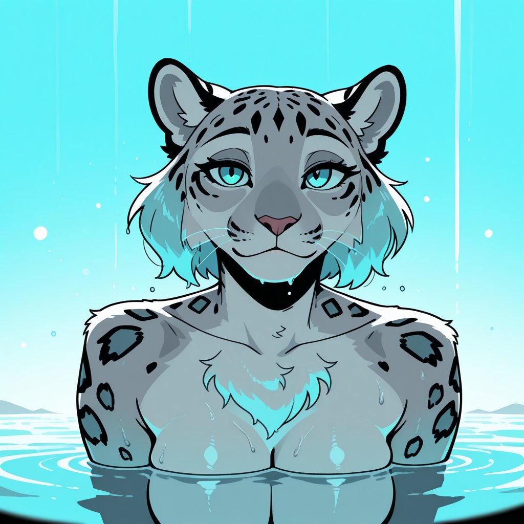 1snowleopard,  icy blue eyes,  partially submerged by DjM_2 on Tensor.Art
