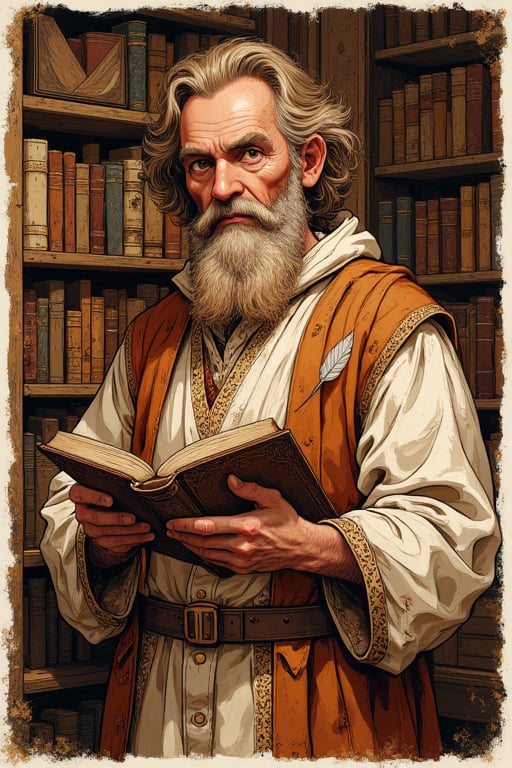 an old man,  medieval look,  reading a book by user_799403455415516563o on Tensor.Art