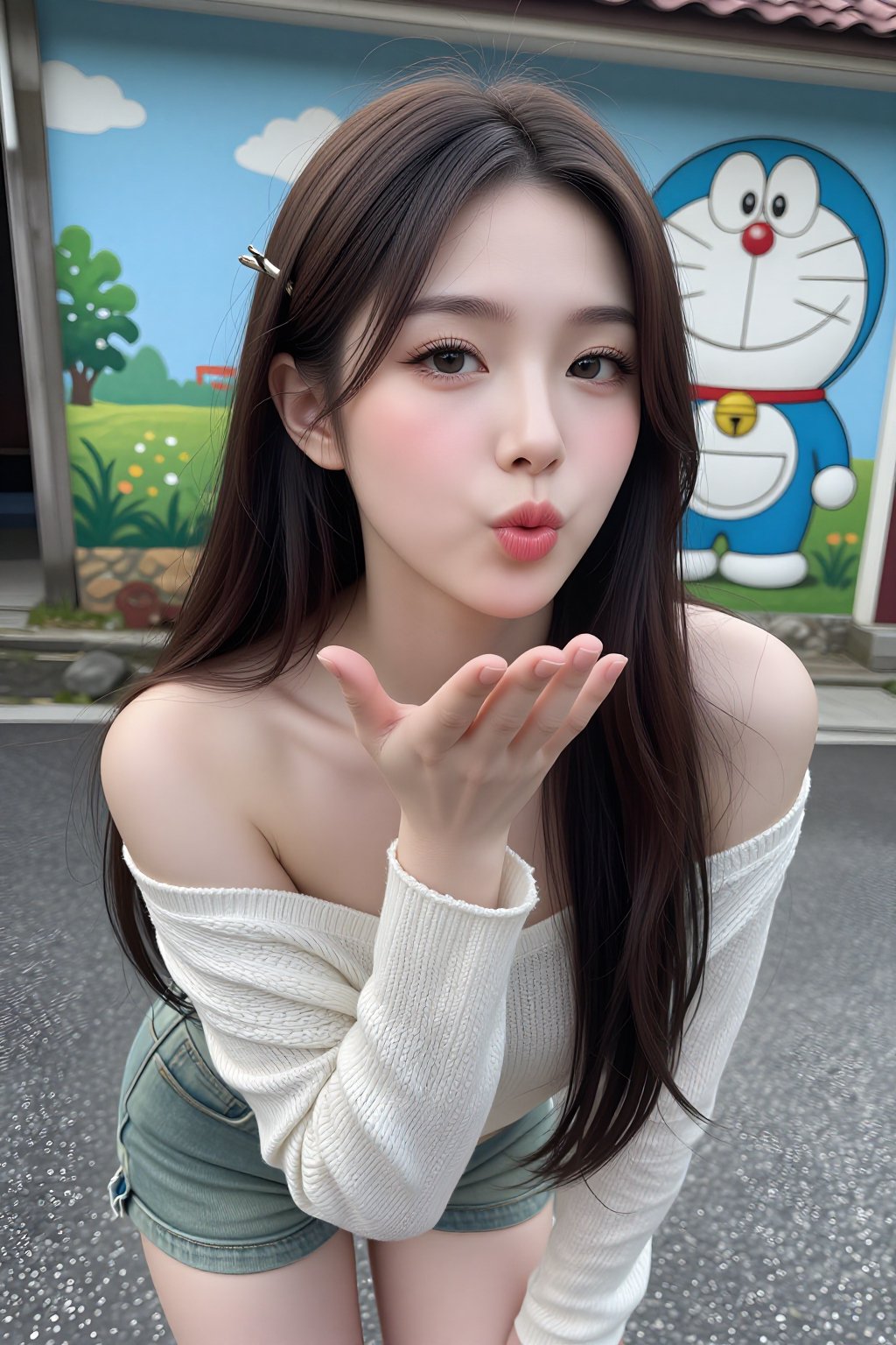 Beautiful and pretty young Korean woman,  long hair with one ear visible. Hairpin,  25-year-old pretty influencer beauty b...