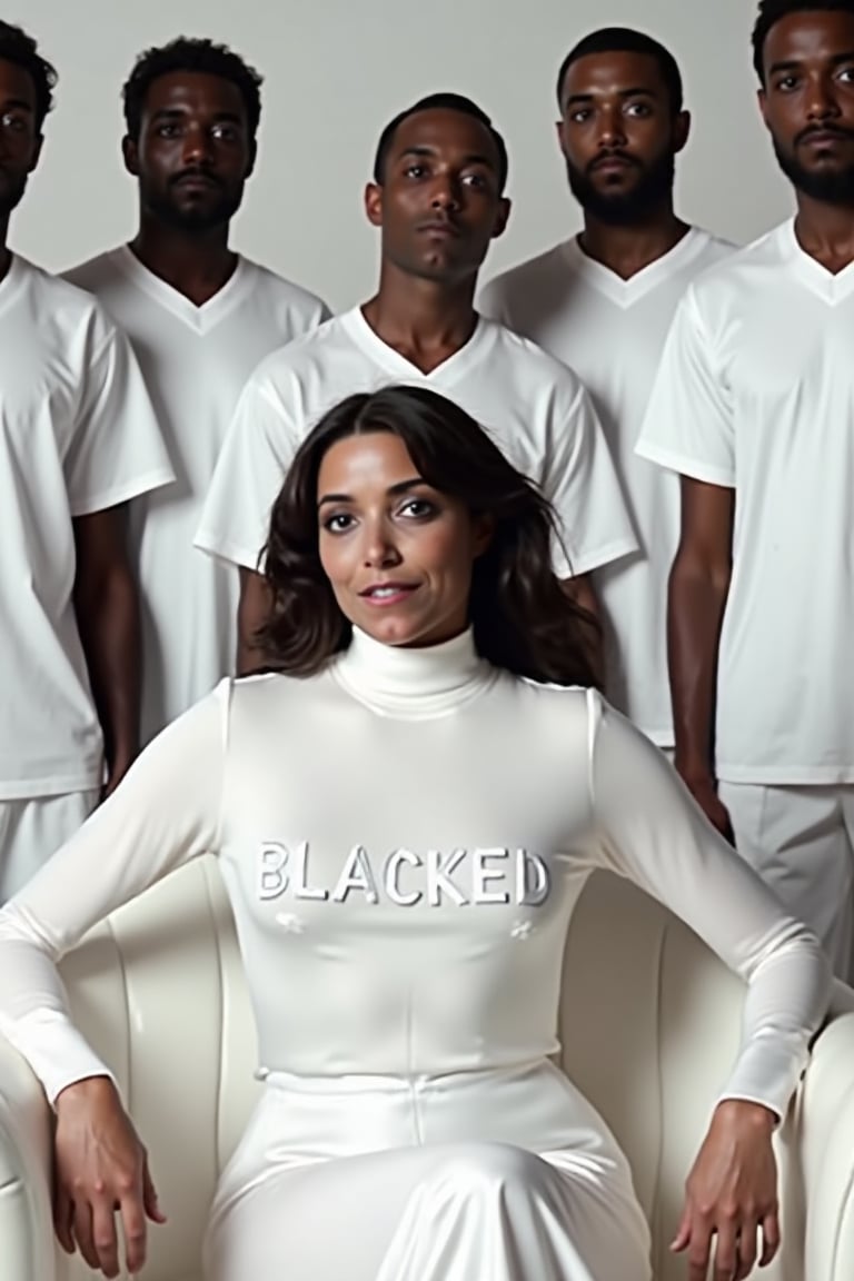 (((Karen Allen,  a stunning woman with an elegant presence,  sits on a white couch))). She wears a fitted turtleneck that...