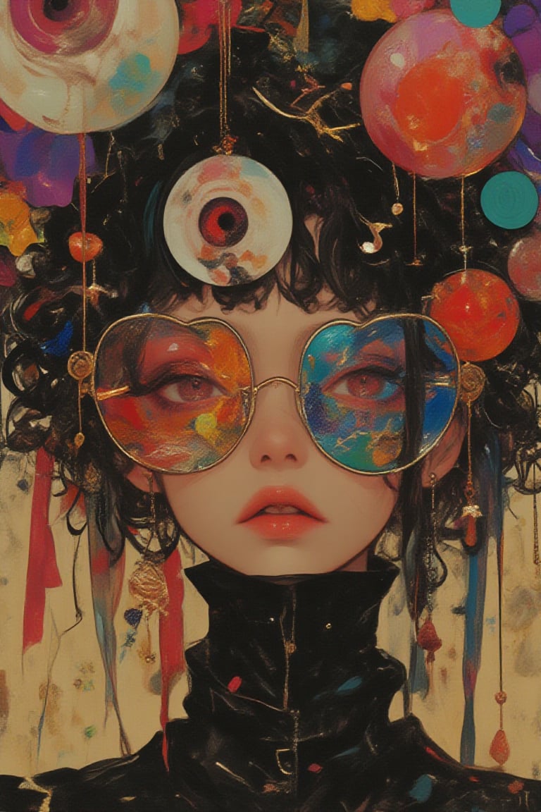 A whimsical full body portrait of a petite 21-year-old Latina woman,  her curly black locks framing her heart-shaped face...