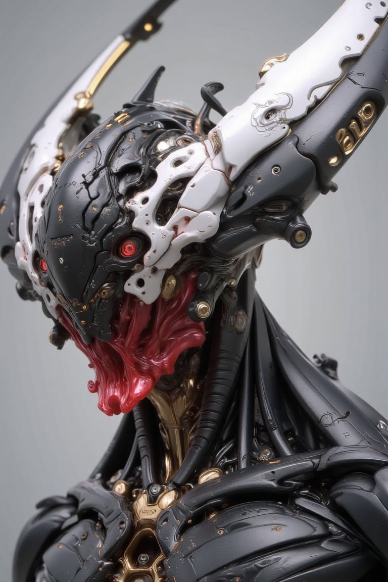 "Create a highly detailed and futuristic alien warrior with a biomechanical design,  featuring a menacing,  angular helmet...