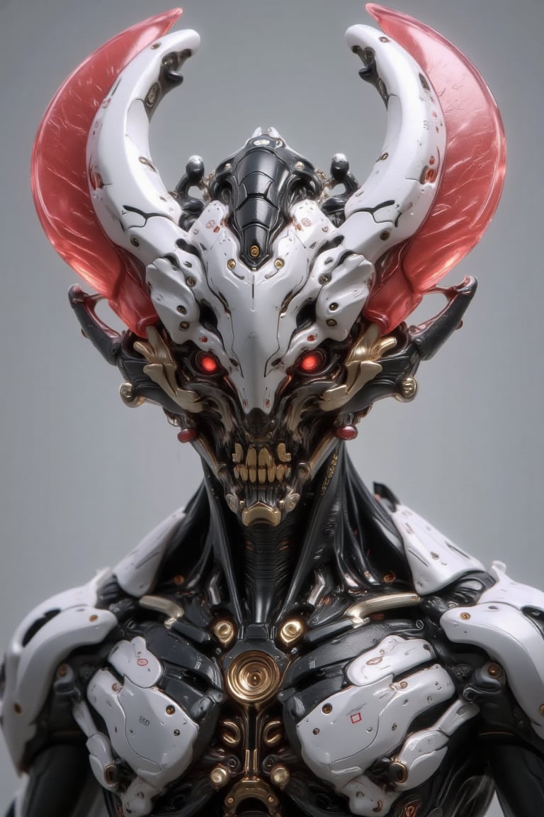 "Create a highly detailed and futuristic alien warrior with a biomechanical design,  featuring a menacing,  angular helmet...