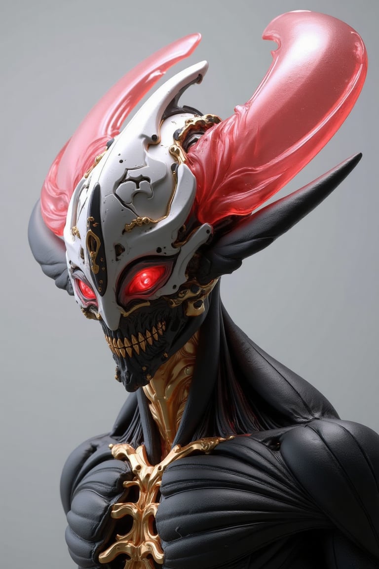 "Create a highly detailed and futuristic alien warrior with a biomechanical design,  featuring a menacing,  angular helmet...