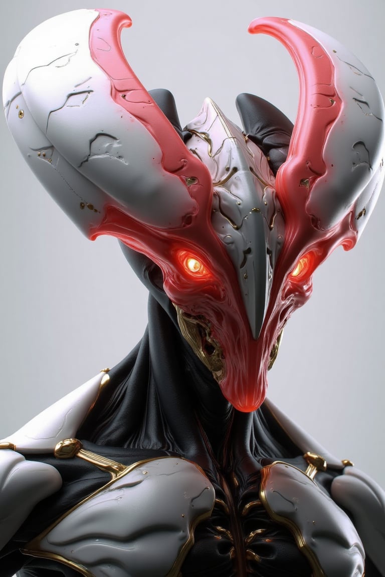"Create a highly detailed and futuristic alien warrior with a biomechanical design,  featuring a menacing,  angular helmet...