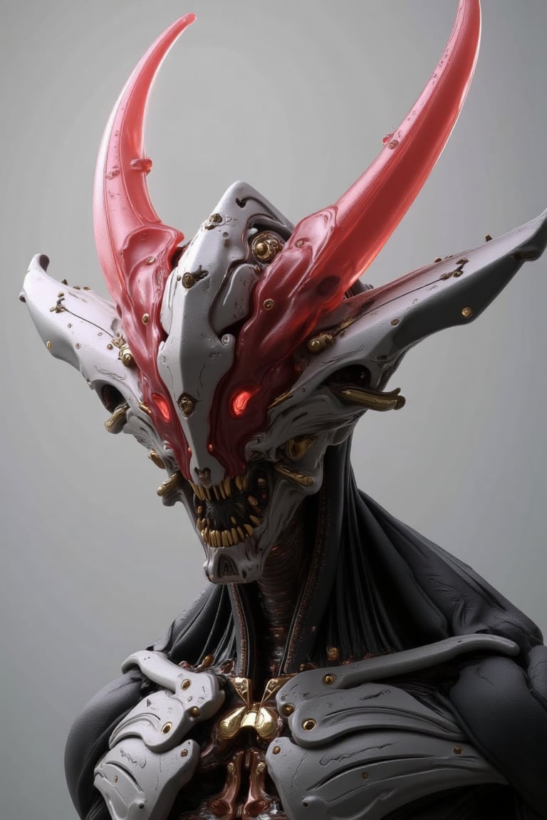 "Create a highly detailed and futuristic alien warrior with a biomechanical design,  featuring a menacing,  angular helmet...