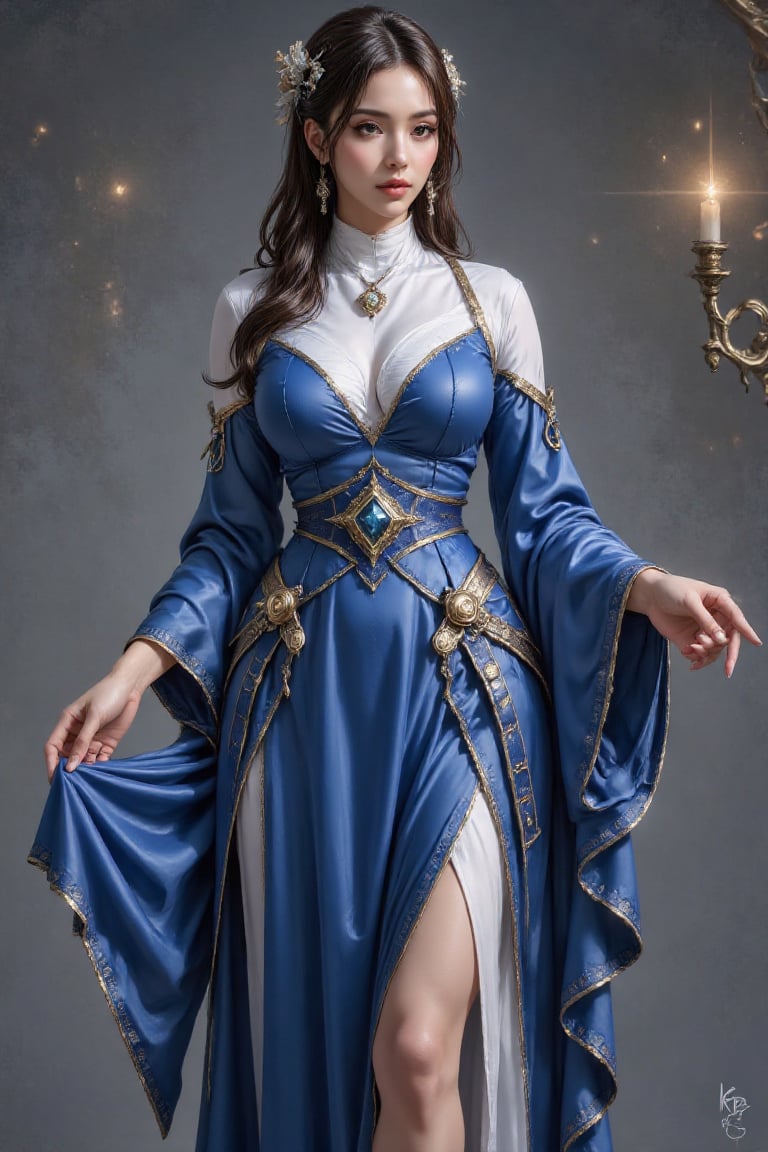 there is a woman in a blue dress posing for a picture,  extremely detailed artgerm,  artgerm on artstation pixiv by мαєℓѕт...