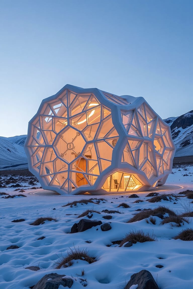 " In the midst of Iceland's breathtaking landscapes,  the Snowflake Museum stands out as an architectural marvel. Exterior...