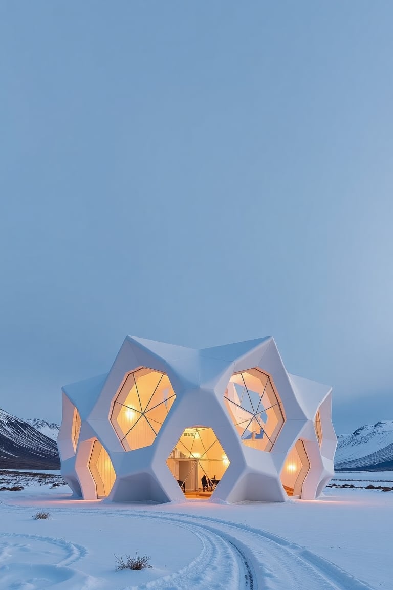 " In the midst of Iceland's breathtaking landscapes,  the Snowflake Museum stands out as an architectural marvel. Exterior...