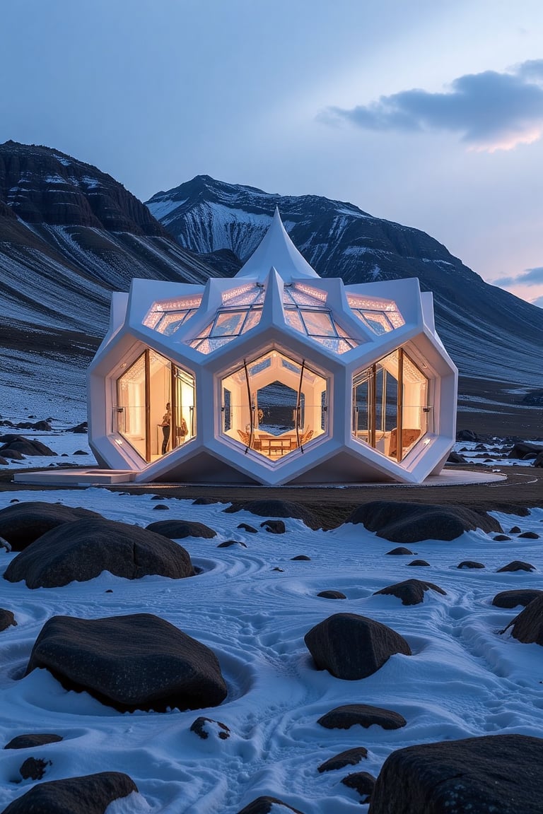 " In the midst of Iceland's breathtaking landscapes,  the Snowflake Museum stands out as an architectural marvel. Exterior...