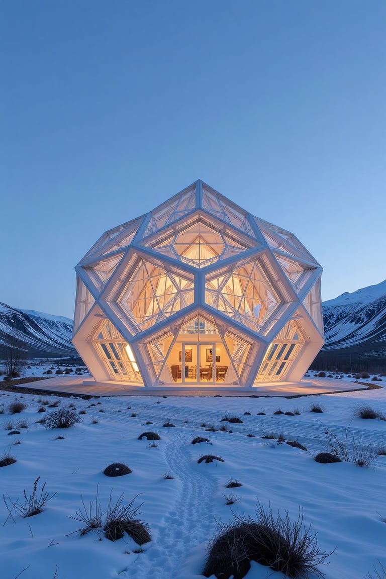 " In the midst of Iceland's breathtaking landscapes,  the Snowflake Museum stands out as an architectural marvel. Exterior...