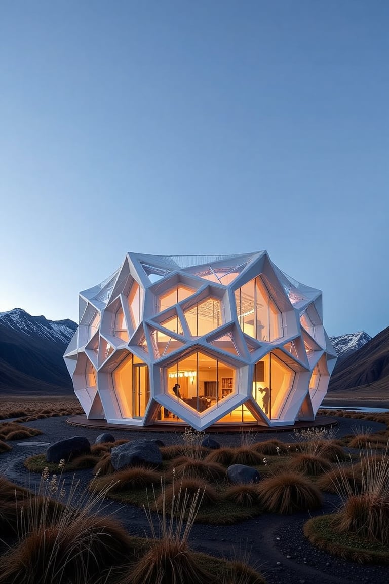" In the midst of Iceland's breathtaking landscapes,  the Snowflake Museum stands out as an architectural marvel. Exterior...