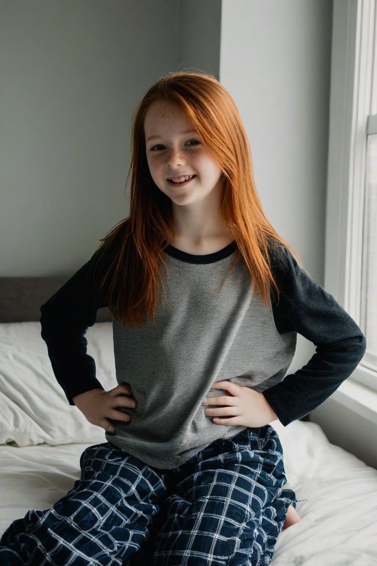 professional photo of a young 12yo british girl with pale skin alone in her bedroom,  ,  hair down by hk97 on Tensor.Art