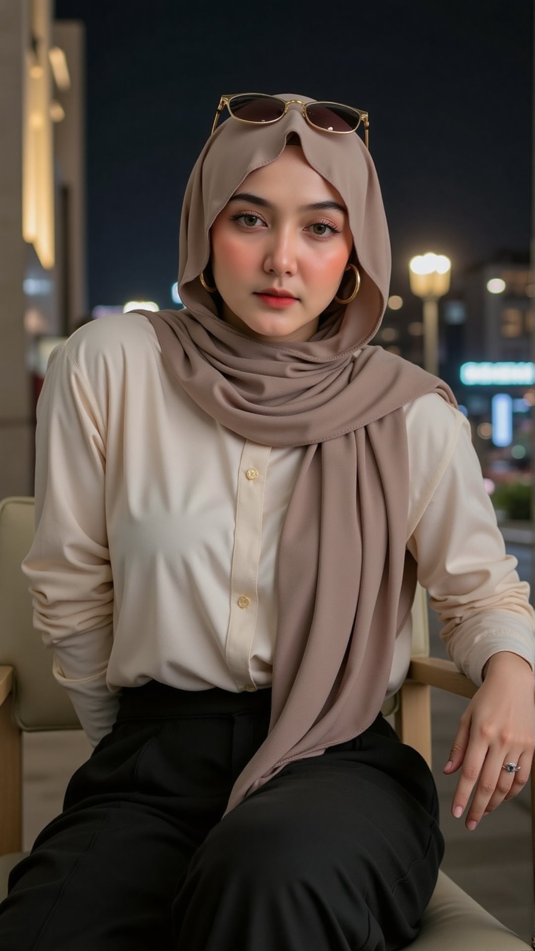 A highly detailed portrait half-body,  1girl,  sit in the night city by Artryu on Tensor.Art