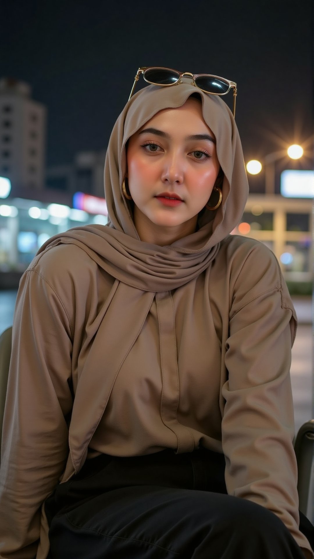 A highly detailed portrait half-body,  1girl,  sit in the night city by Artryu on Tensor.Art