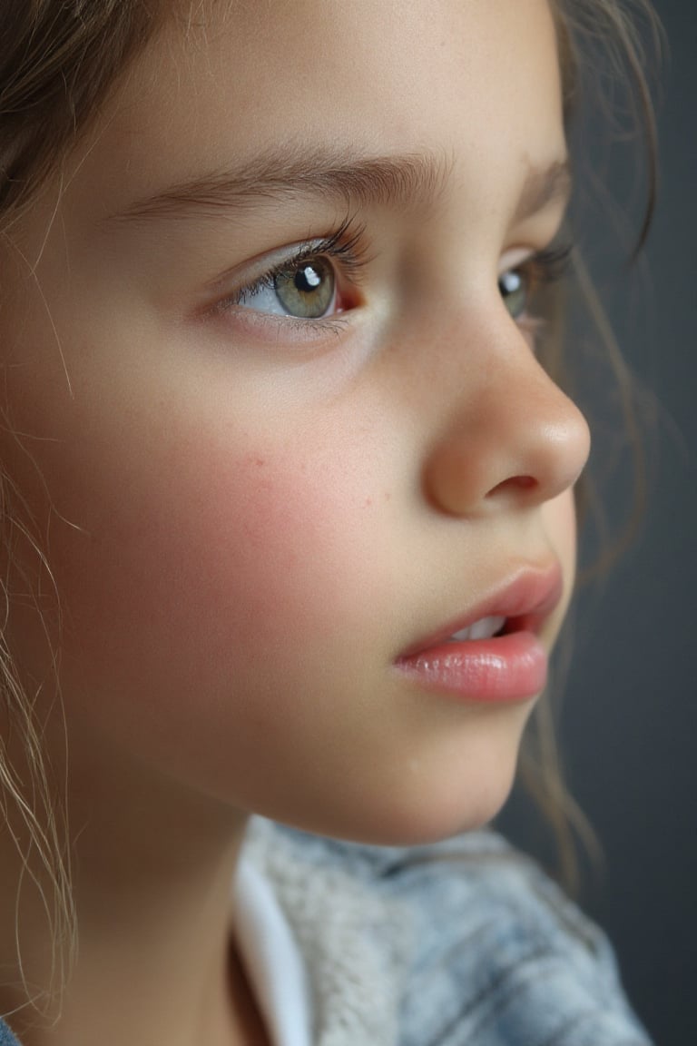 Close-up profile shot of a beautiful young girl,  she has parted full lips,  her nose pointing upwards by Unrestrained Bea...