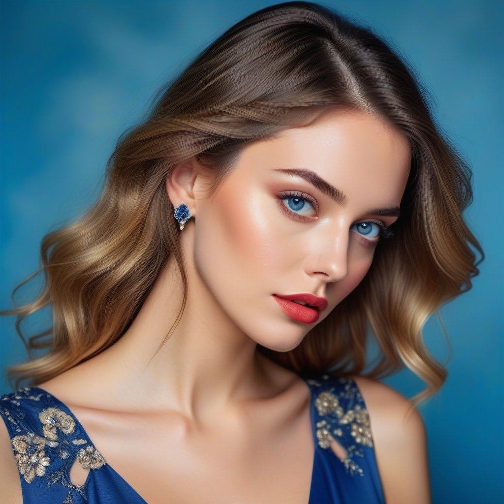 Create a stunning ((Portrait of a young woman with a hairstyle,  the composition of the image is balanced,  and the woman'...