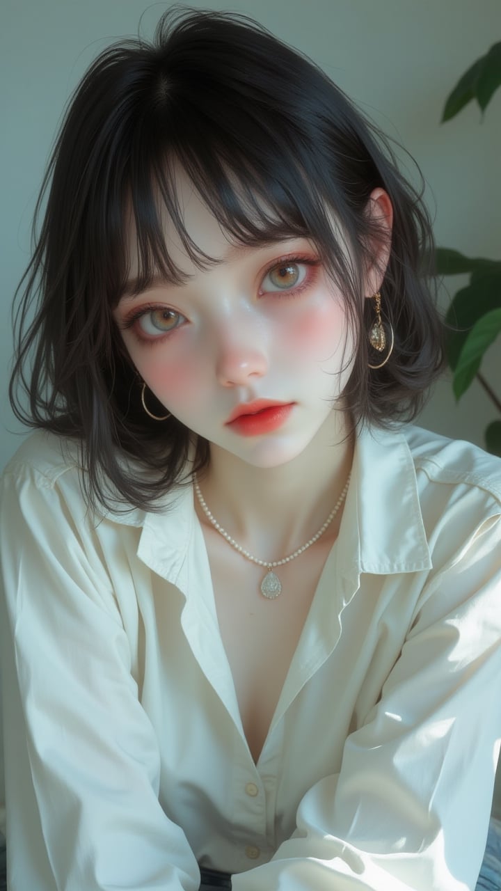 cute girl,  Straight bangs,  blushed by user_809948703933703819 on Tensor.Art