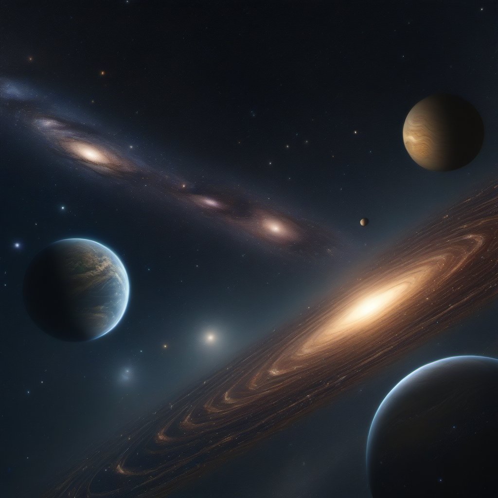 Galaxies extend as far as the eye can see.Cracks between dimensions are seen. The firmament,  space and time are twisted,...