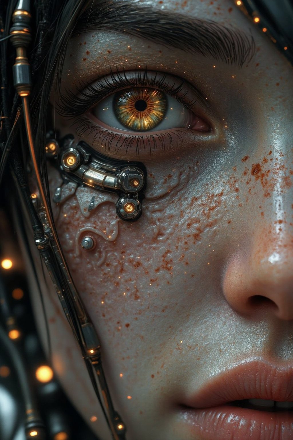 ((A close-up portrait)) ((side view) ((look away)) of a cyberpunk 2b from Nier Automata with a hyper-realistic biomechanic...
