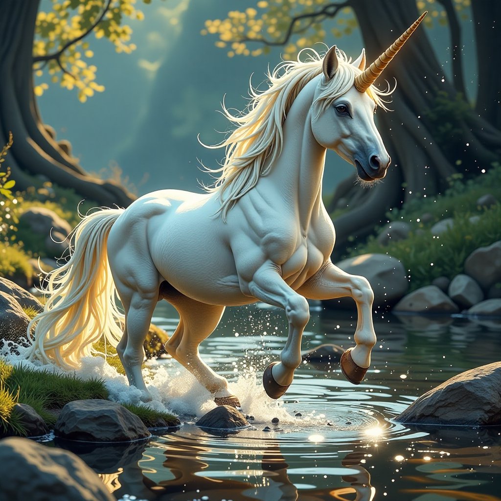 Unicorns purify water,  Unicorns often use their magical horn to purify contaminated water sources,  ensuring clean drinki...