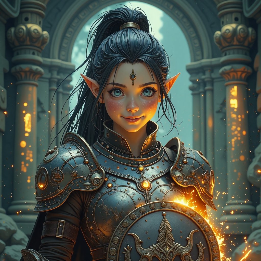 bright light,  black hair and blue eyes,  high ponytail by user_812879538077001864 on Tensor.Art