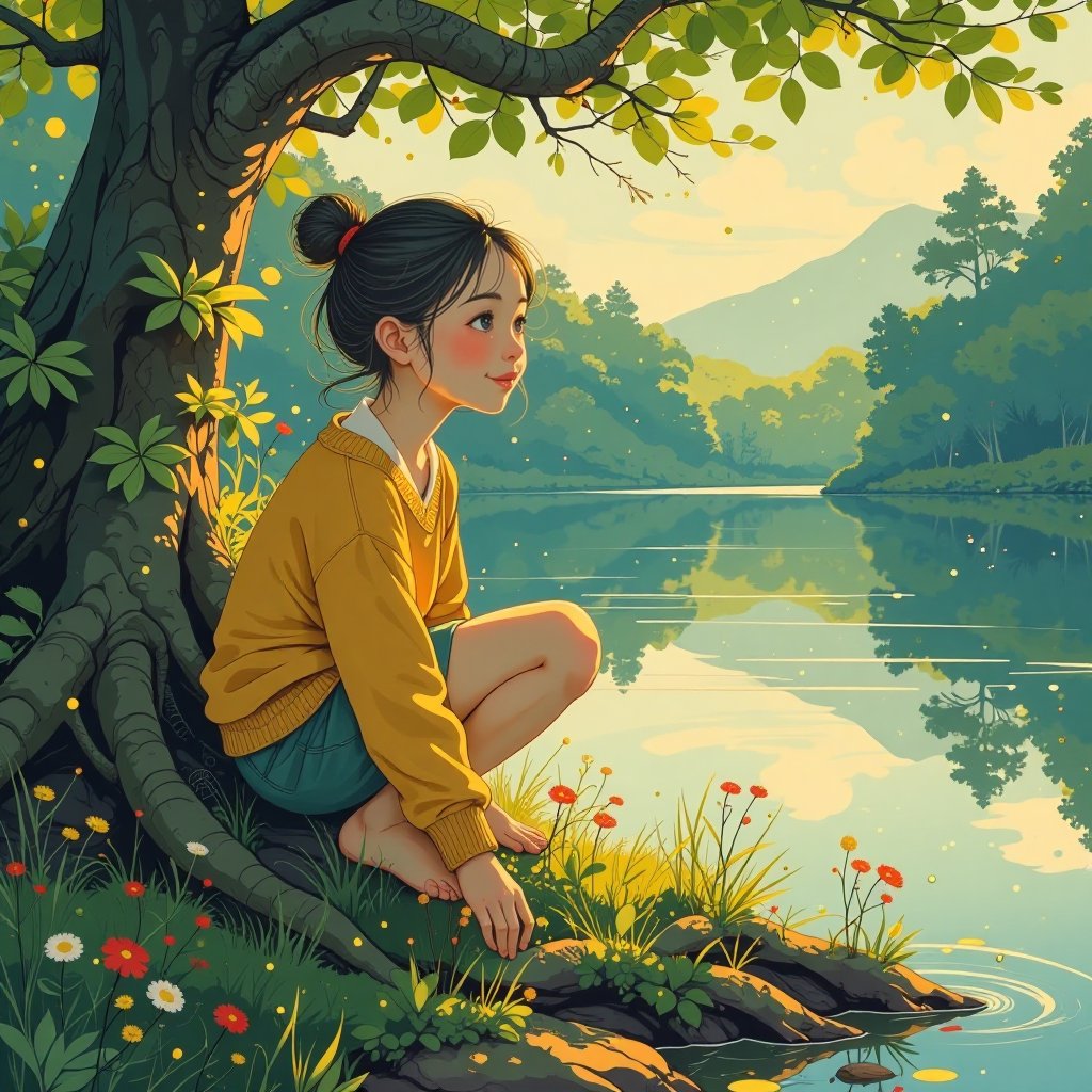 by the lake,  Observe the roots of the tree around the lake,  check the roots by hand and step on the ground with your fee...