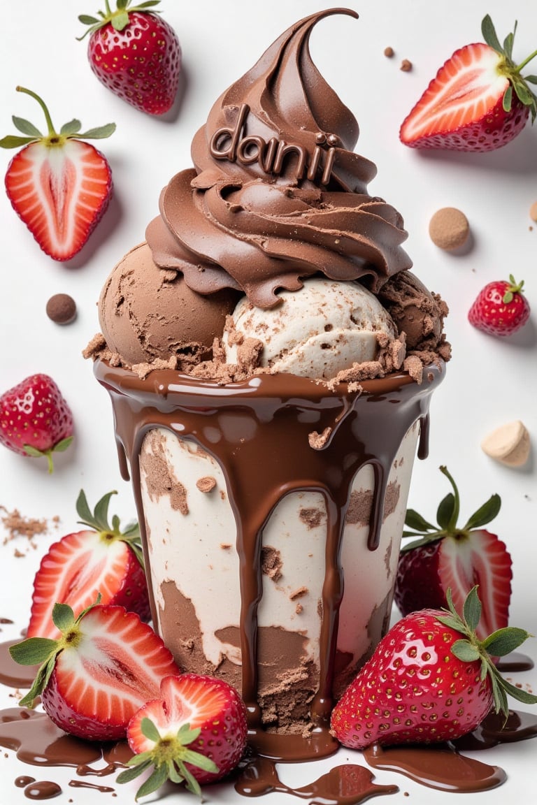 artistic graphic,  concept art photography: ice cream cup,  it tastes like chocolate covered with Strawberry by D_d on Ten...