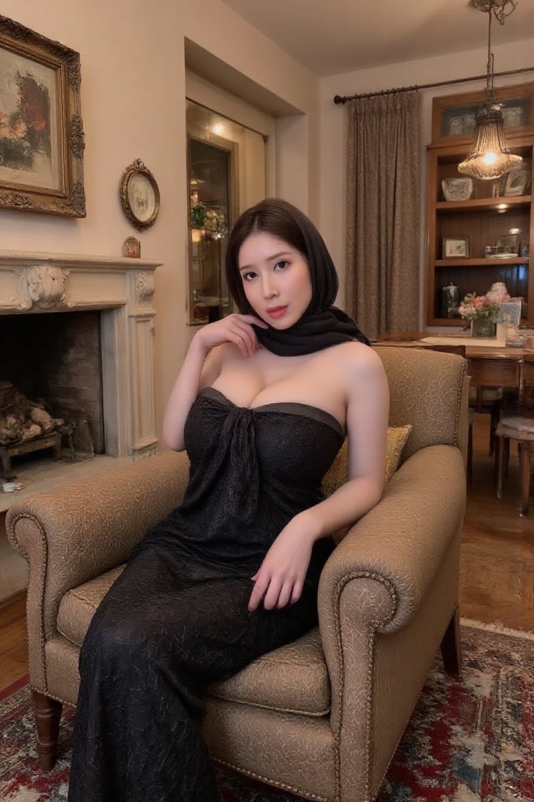 A sexy young woman wearing hijab sitting in the living room,  nagihikaru12 by user_814211841227131147 on Tensor.Art
