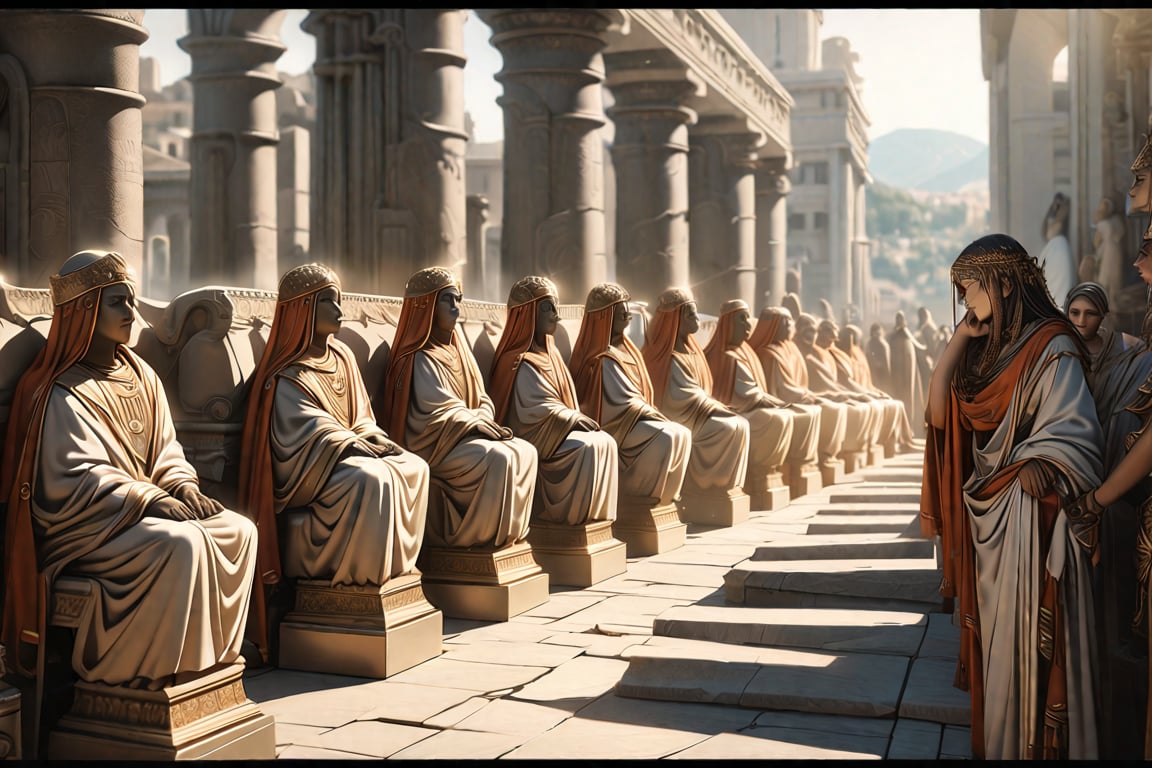a detailed ancient beautiful girl,  during roman celebration,  statues of deities by Flower on Tensor.Art