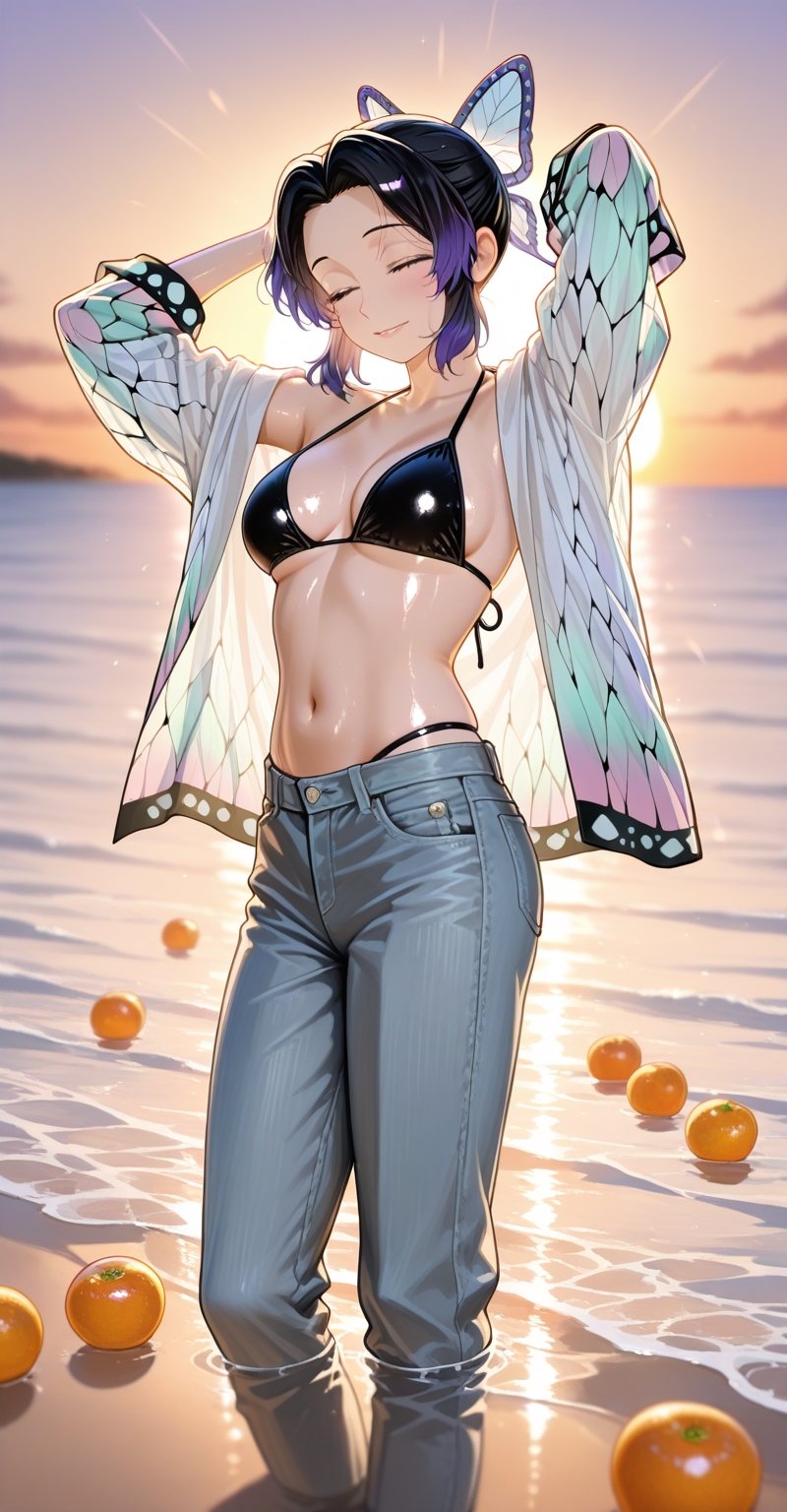 1girl,  solo,  short black and purple multicolored hair by Realistic world  on Tensor.Art