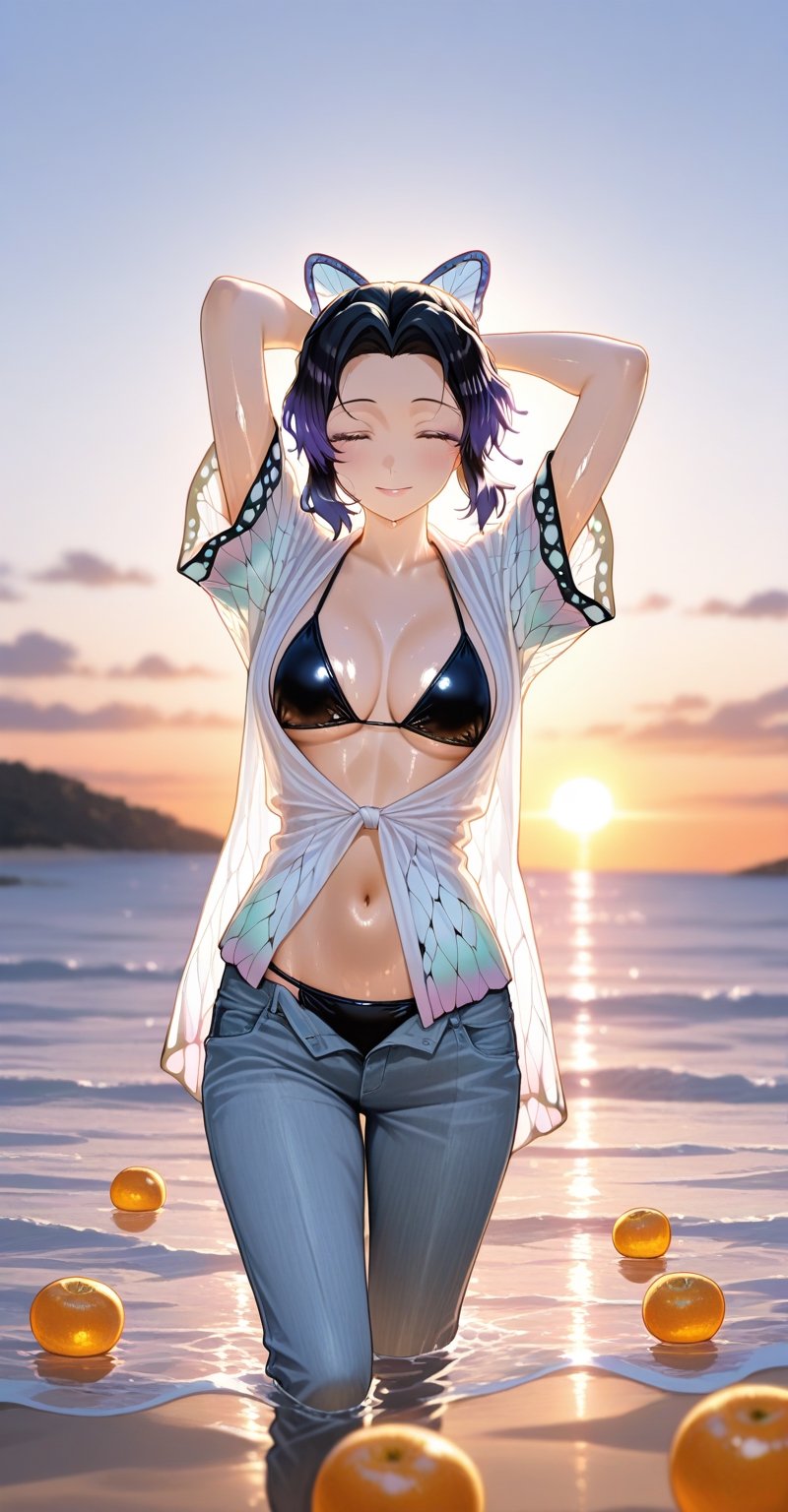 1girl,  solo,  short black and purple multicolored hair by Realistic world  on Tensor.Art