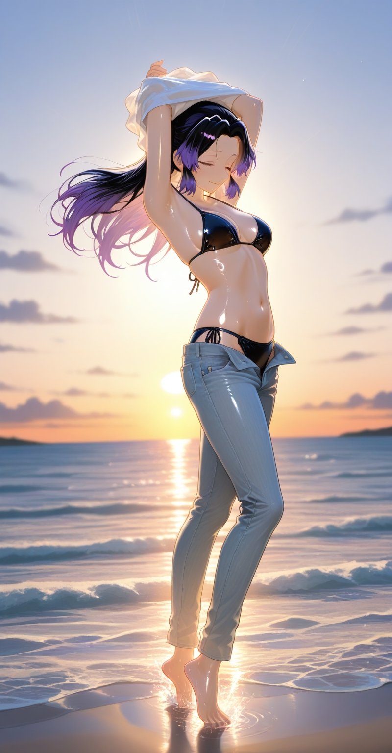 1girl,  solo,  short multicolored hair with black and purple tones by Realistic world  on Tensor.Art