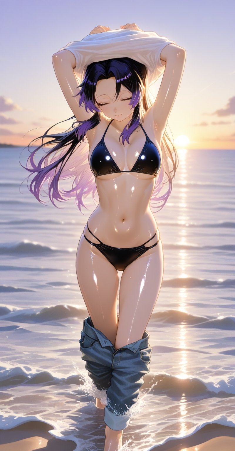 1girl,  solo,  short multicolored hair with black and purple tones by Realistic world  on Tensor.Art