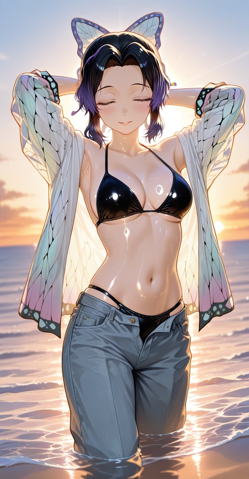 1girl,  solo,  short black and purple multicolored hair by Realistic world  on Tensor.Art