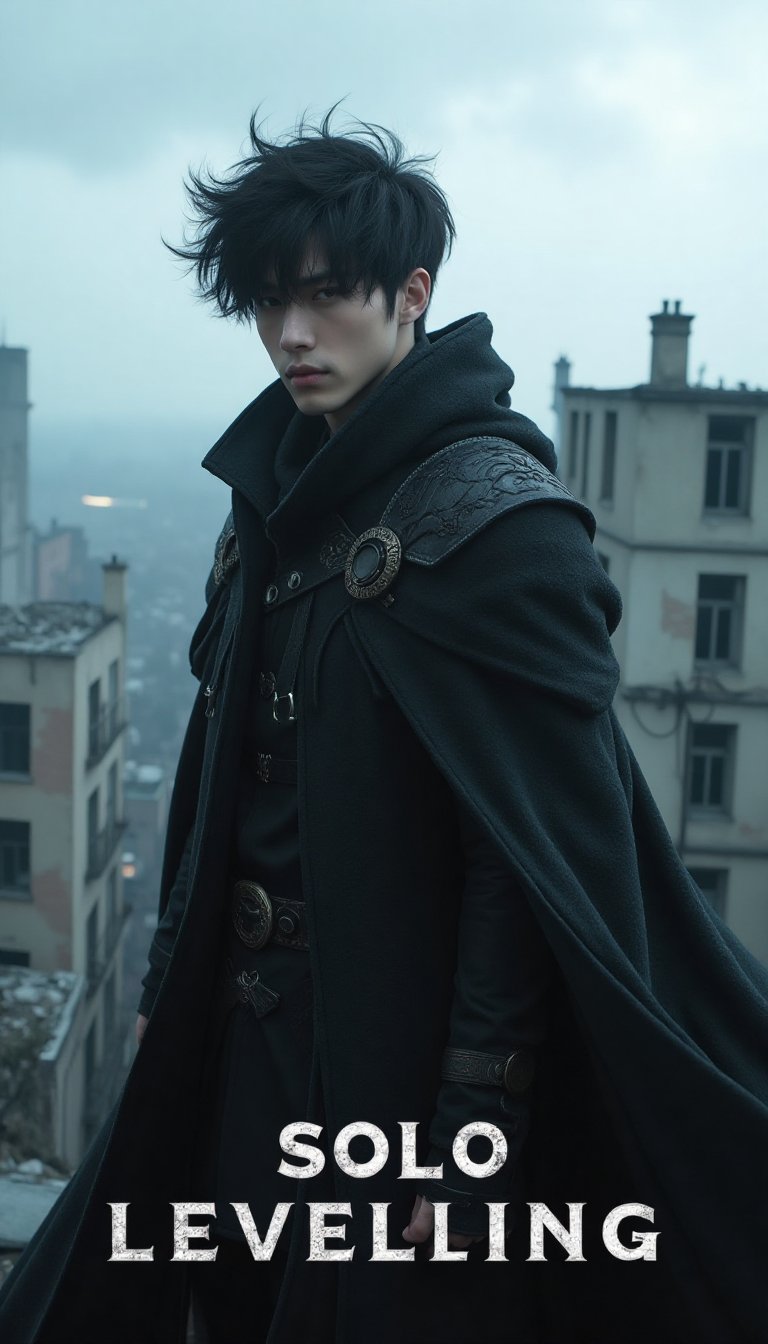 Solo Leveling,  A side profile of 20-year-old handsome Korean man curly hair,  Sung Jinwoo by User D on Tensor.Art
