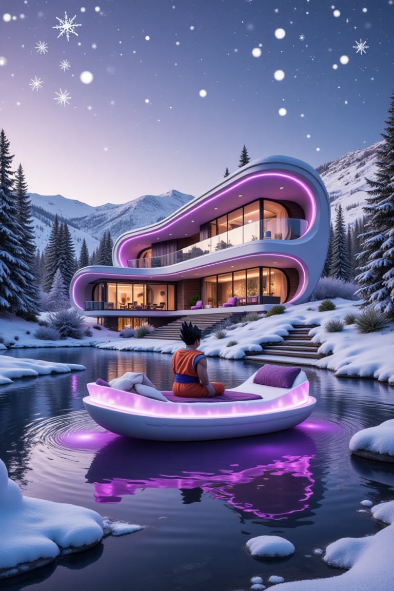 a modern house with beautiful purple lights,  in a beautiful landscape,  a greenhouse by Smallgrass 998 on Tensor.Art