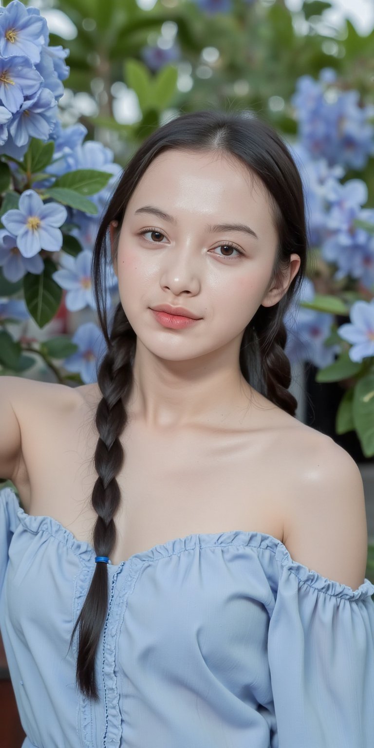 A young woman with dark,  flowing hair,  positioned slightly off-center to the left of the frame by user_@76_8248125162983...