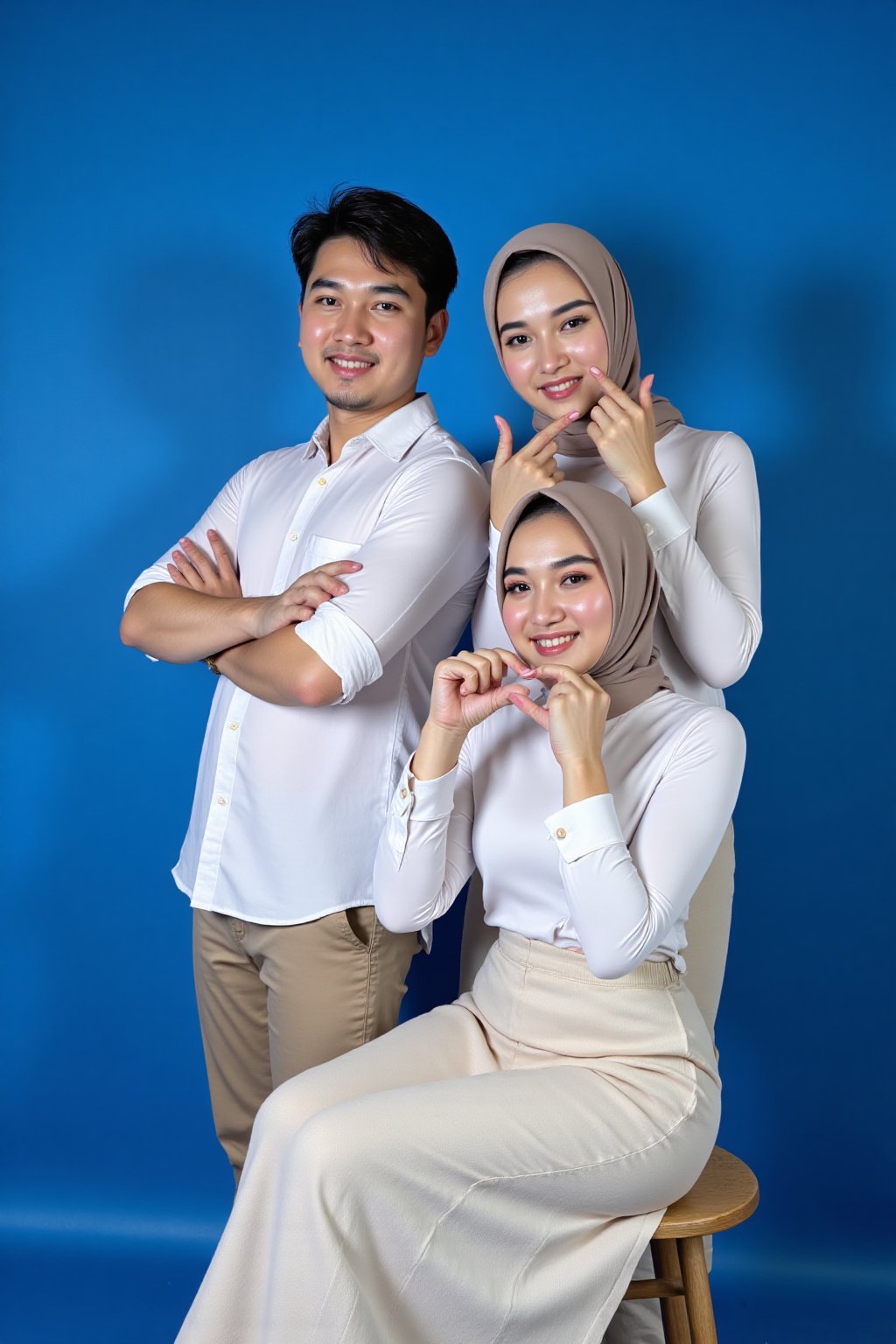 Ultra high-resolution professional studio portrait of a young man and woman duo,  dressed in matching semi-formal outfits....