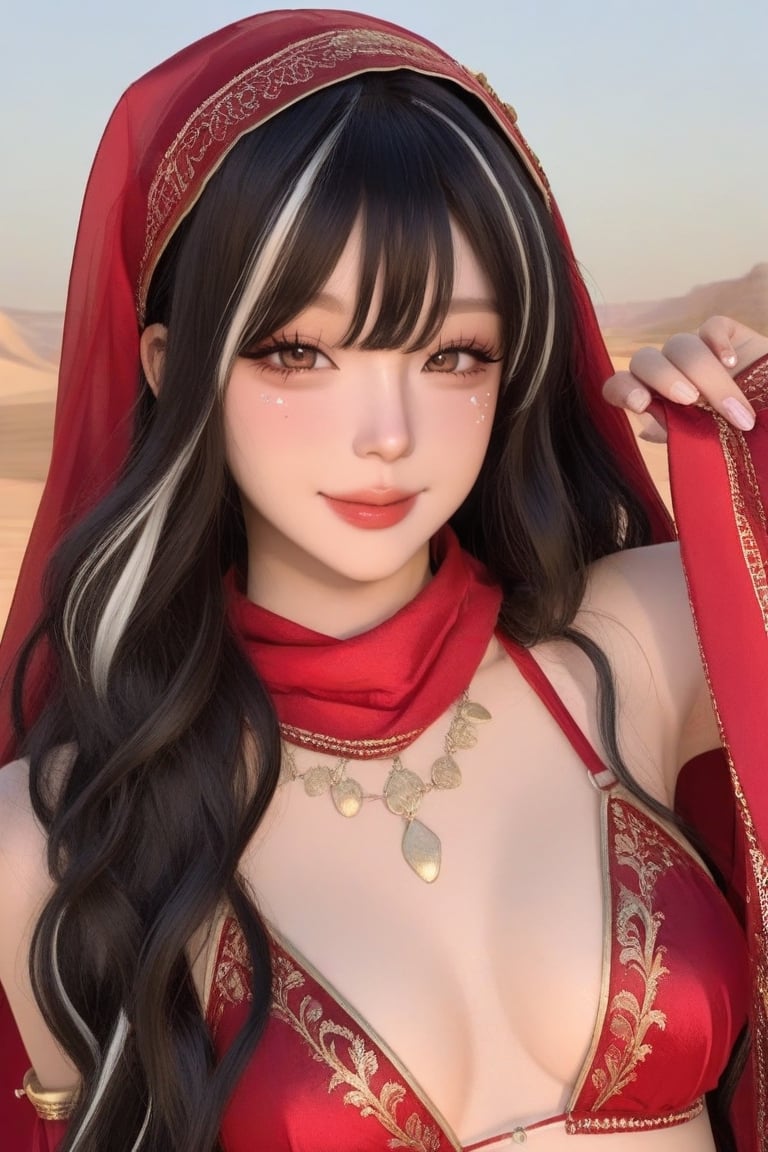 (A woman with fair skin,  very long wavy hair,  ฺ(Black hair) with by Liliceae on Tensor.Art