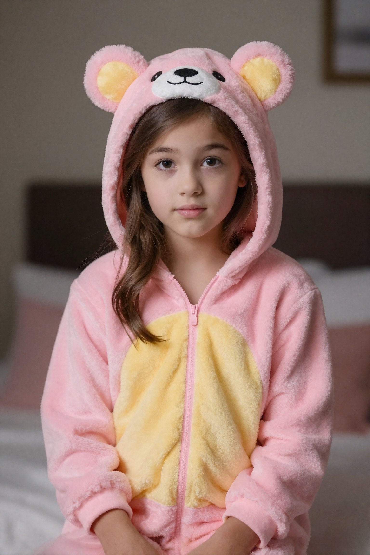 Create a photorealistic,  ultra high-definition masterpiece of a very young,  very cute european girl wearing a cute littl...