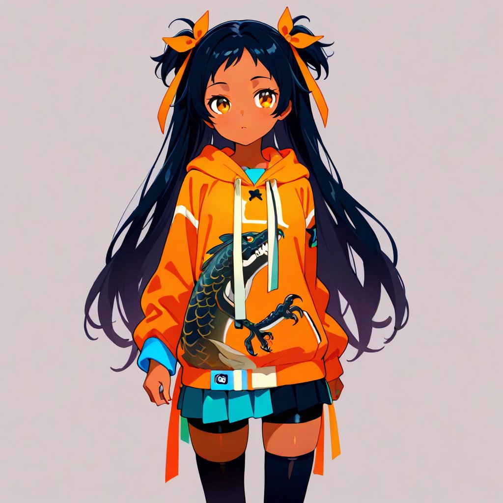 1girl,  orange_hoodie,  orange ribbon by 99white on Tensor.Art