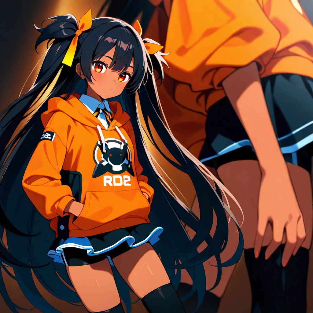 1girl,  orange_hoodie,  orange ribbon by 99white on Tensor.Art