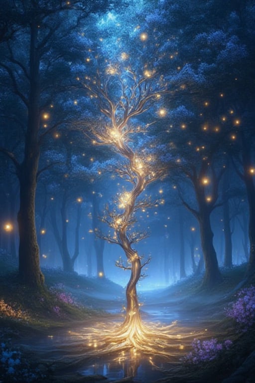Mystical Forest – "The Awakening of Life" 🌿 Scene 1: A single drop of black liquid falls onto an ancient white tree in a...