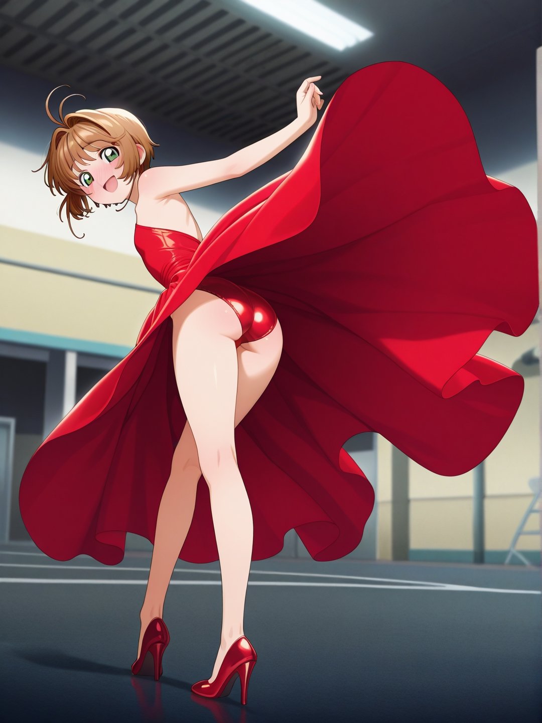 1girl,  kinomoto_sakura,  red satin dress by Doplgngr on Tensor.Art