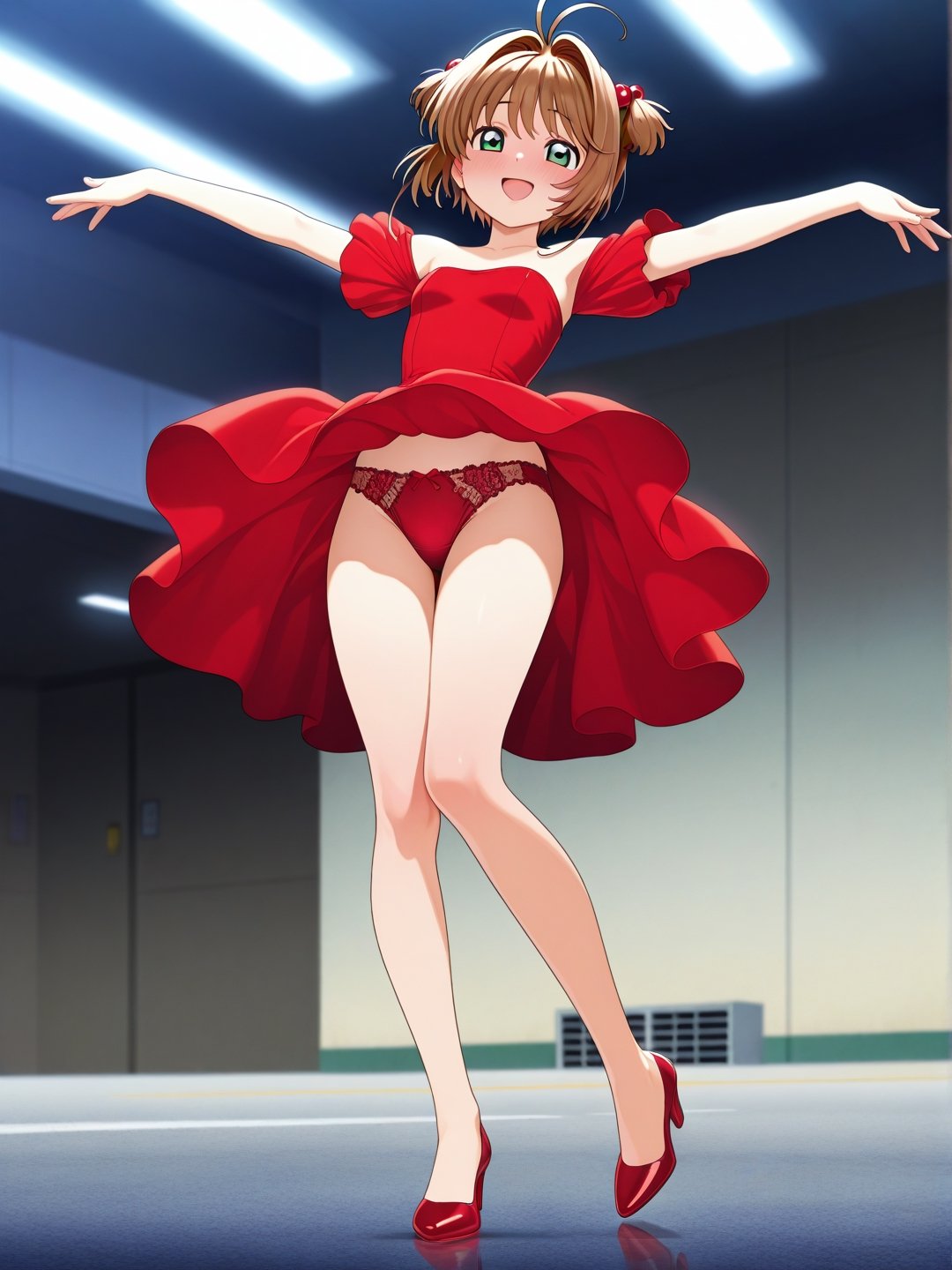 1girl,  kinomoto_sakura,  red satin dress by Doplgngr on Tensor.Art