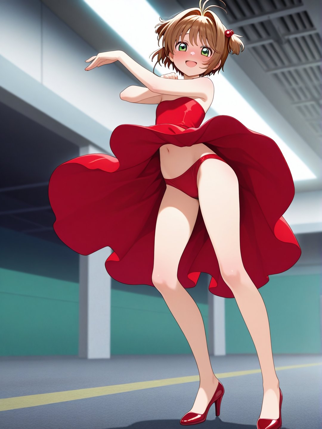1girl,  kinomoto_sakura,  red satin dress by Doplgngr on Tensor.Art