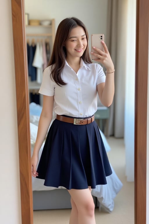 full body shot,  A woman taking a mirror selfie,  relax face by user_838436599237886155 on Tensor.Art