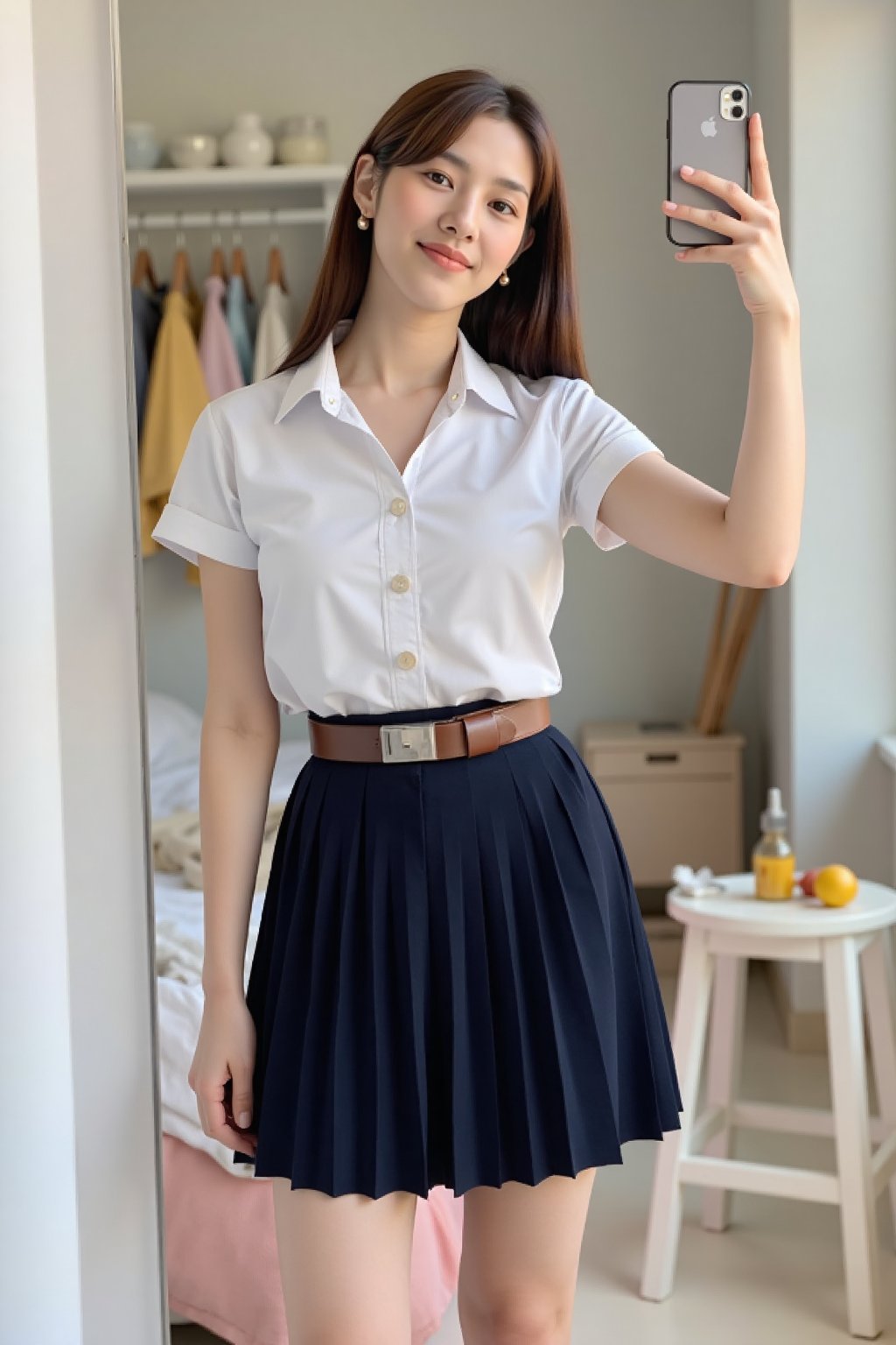 full body shot,  A woman taking a mirror selfie,  relax face by user_838436599237886155 on Tensor.Art